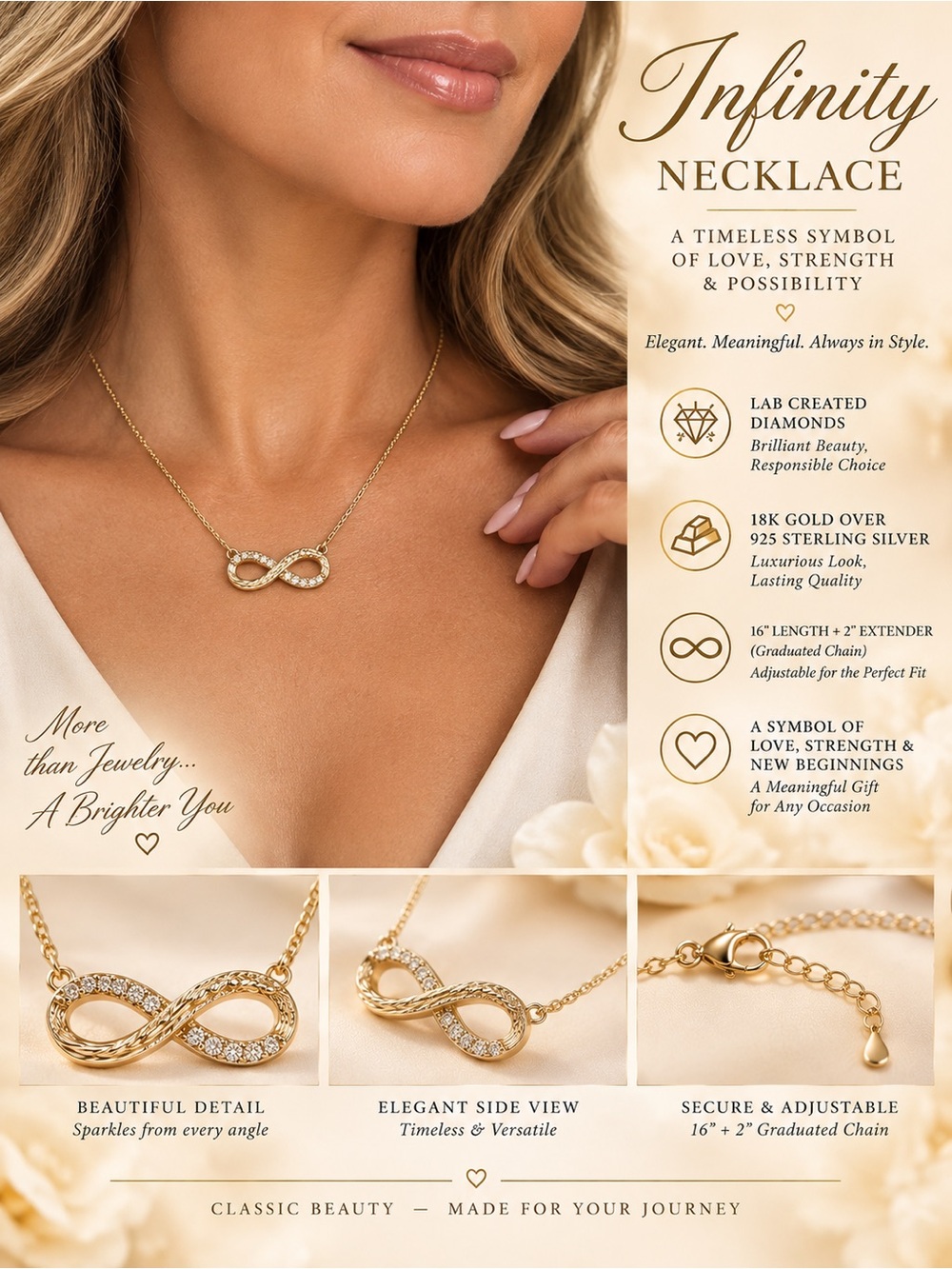 Lab Diamond 18KGP Infinity Pendant Necklace